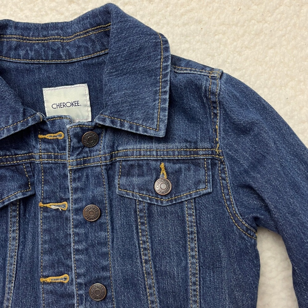 Cherokee Jean Jacket Girls Size M 7/8‎ Dark Wash Denim Stretch Button Up 4885